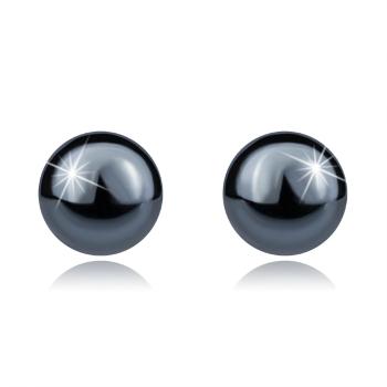 Puzetové náušnice zo striebra 925 - tmavosivá gulička z hematitu, 6 mm