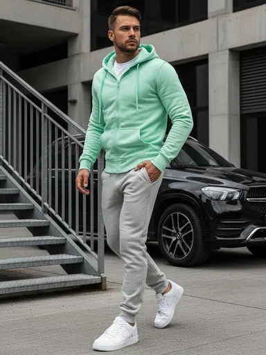 Svetlo zelená pánska mikina s kapucňou