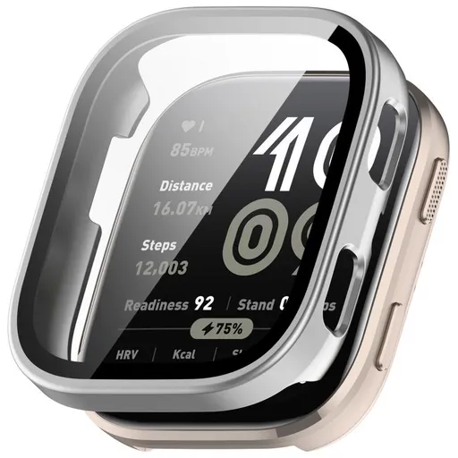 PC FULL COVER Plastový kryt so sklom pre Amazfit Bip 6 strieborný