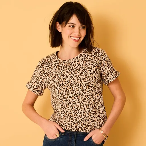 Tričko s potlačou zvieracej srsti s okrúhlym výstrihom a krátkymi rukávmi