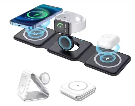 1stCOOL bezdrôtová prenosná QI nabíjačka 3v1, MagSafe, USB-C, čierna