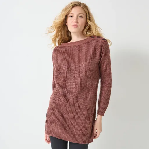 Dlhý pulóver s gombíkmi na bokoch