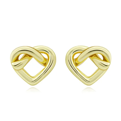 Náušnice zo striebra 925 - srdce s prepletenými ramenami, zlatá farba