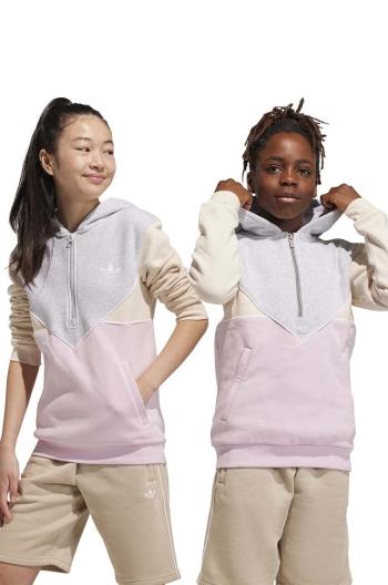 Detská mikina adidas Originals šedá farba, s kapucňou, vzorovaná