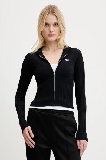 Kardigán Tommy Jeans čierna farba, ľahké, DW0DW20974