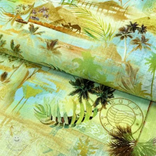 Viskóza s ľanom Egypt design A digital print