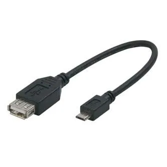 USB kábel (2.0), microUSB samec - USB A samica, 0.2m, OTG, čierny, DOPREDAJ