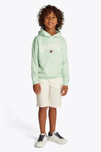 Detská mikina Tommy Hilfiger zelená farba, s kapucňou, s potlačou, KB0KB09574