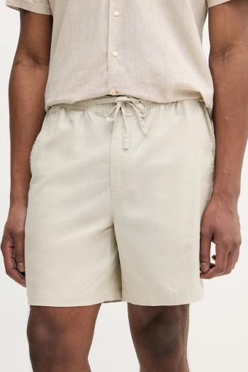 Ľanové šortky Barbour Cotton Linen Relaxed Short pánske, béžová farba, MST0056