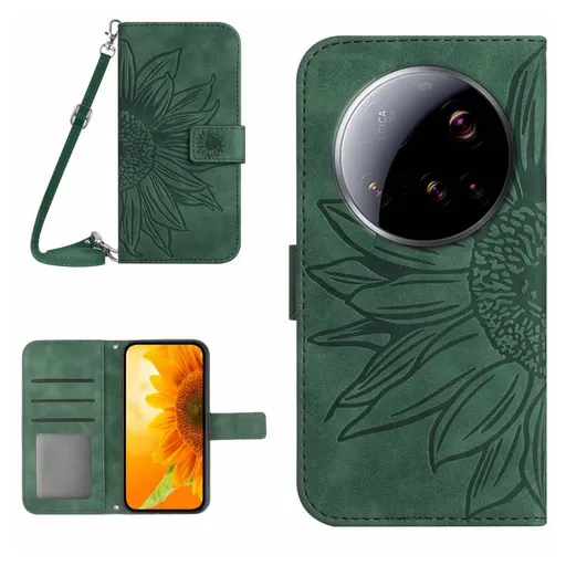 ART SUNFLOWER Peňaženkový obal so šnúrkou pre Xiaomi 15 Ultra zelený