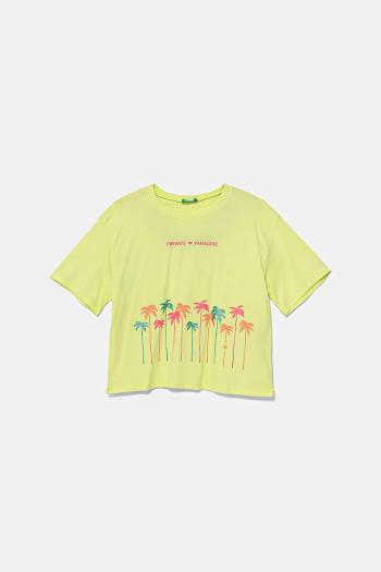 Detské bavlnené tričko United Colors of Benetton zelená farba, 35RYC10OZ