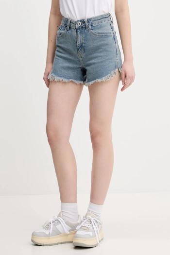 Rifľové krátke nohavice Karl Lagerfeld Jeans dámske, jednofarebné, vysoký pás, A2W10088