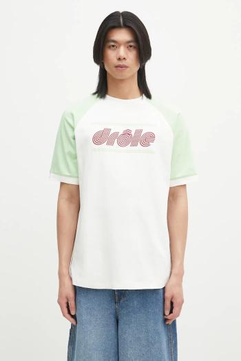 Bavlnené tričko Drôle de Monsieur Le T-Shirt Drule Tennis pánske, biela farba, vzorované, G-TS247-CO002-OW