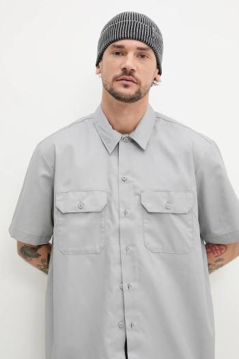 Košeľa Dickies pánska, šedá farba, regular, s klasickým golierom