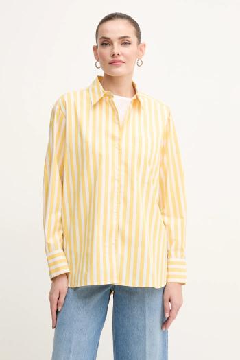 Bavlnená košeľa Tommy Hilfiger dámska, žltá farba, regular, s klasickým golierom