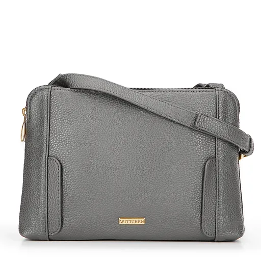 Dámska crossbody dvojkomorová kabelka šedo-zlatá 100-4Y-009-8G