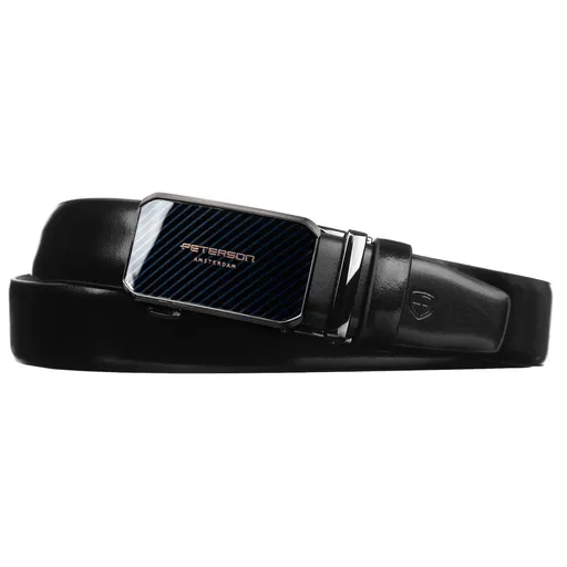 Pánsky čierny kožený opasok so striebornou automatickou prackou - Peterson