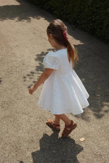 Dievčenské bavlnené šaty Konges Sløjd GLAISE DRESS GOTS biela farba, mini, áčkový strih, KS103166