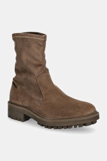 Semišové topánky Calvin Klein FLAT SOCK BOOT SUE MIX dámske, hnedá farba, na plochom podpätku, HW0HW02199