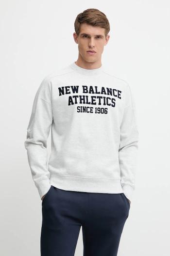 Bavlnená mikina New Balance šedá farba, s nášivkou, MT51521AHH