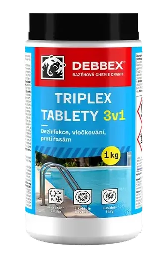 CRANIT TRIPLEX 3v1 - Tablety pre celosezónnu údržbu vody v bazénoch 1 kg modrá