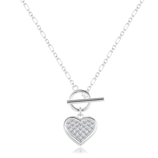 Prevliekací strieborný 925 náhrdelník - zirkónové srdce, retiazka Figaro
