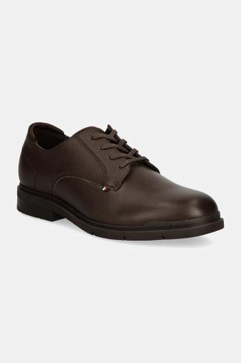 Kožené poltopánky Tommy Hilfiger FLEXIBLE HILFIGER MIX LTH SHOE pánske, hnedá farba, FM0FM05164