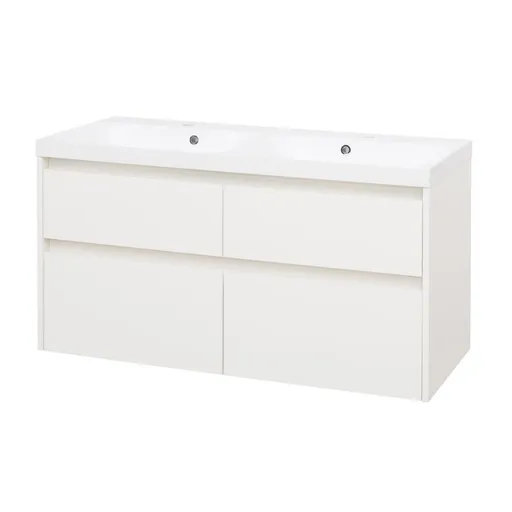 Mereo Opto, kúpeľňová skrinka s umývadlom z liateho mramoru 121 cm, biela CN913M