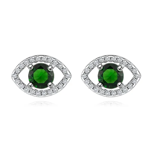 Náušnice zo striebra 925, okrúhly zelený zirkón v obryse zrnka, ródiované