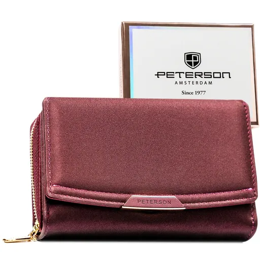 Portfel damski ze skóry ekologicznej w fioletowym kolorze wyposażony w system RFID - Peterson