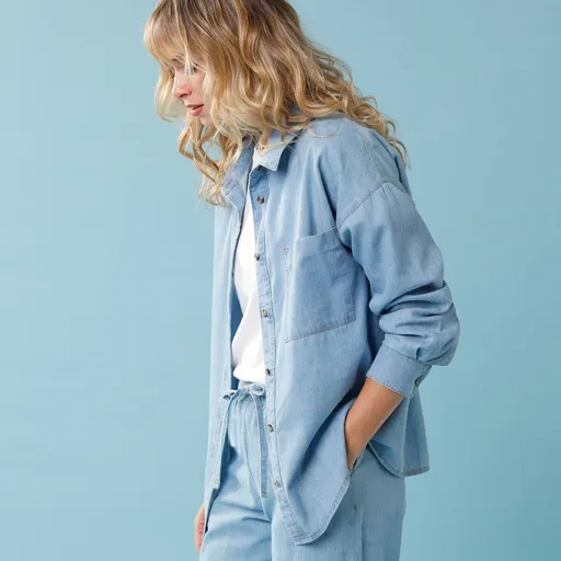 Džínsová košeľa vo voľnom strihu, pre nižšiu postavu