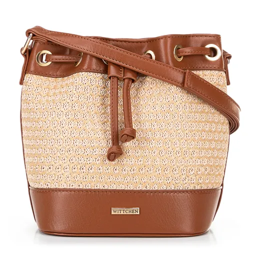 Dámska kabelka vak z výpletu hnedo-béžová 100-4Y-410-95