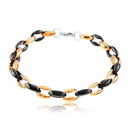 Náramok z ocele 316L, kolmo spájané oválne očká, čierna a medená farba