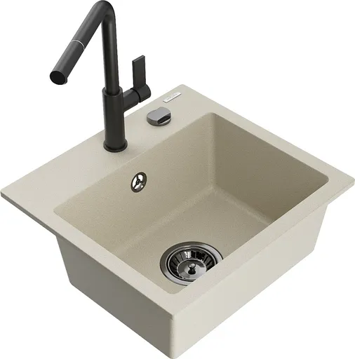 MEXEN/S MEXEN/S - Milo granitový drez 1-miska vrátane batérie Flora, béžová 6505-69-670401-70-B