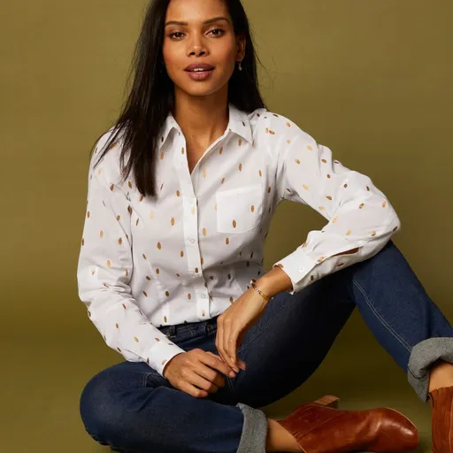 Košeľa s rukávmi na ohrnutie so zlatou potlačou