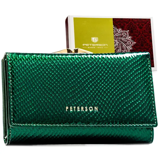 Stredne veľká dámska peňaženka so zapínaním na patentku z pravej kože v zelenej farbe - Peterson