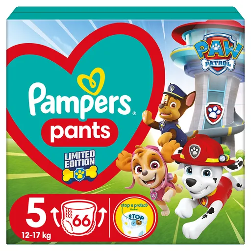 PAMPERS Baby dry edícia Paw Patrol veľ. 5 plienkové nohavičky 12-17 kg 66 ks