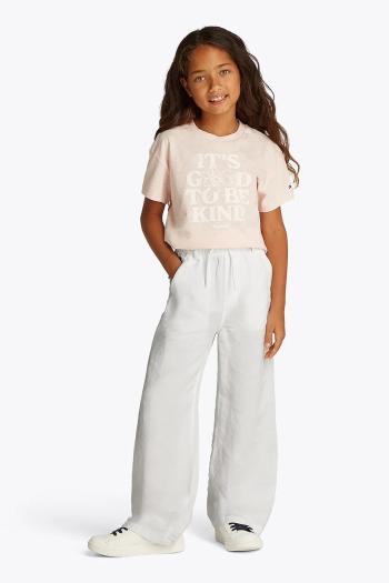 Detské ľanové nohavice Tommy Hilfiger biela farba, jednofarebné, KG0KG08425