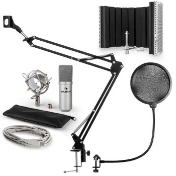 Auna MIC-900S, USB mikrofónová sada V5, strieborná, kondenzátorový mikrofón, pop filter, akustická clona, rameno