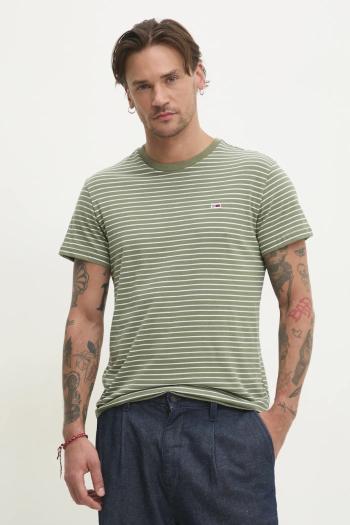 Bavlnené tričko Tommy Jeans pánske, zelená farba, vzorované, DM0DM20377