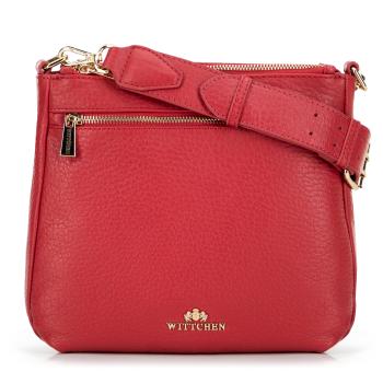 Kožená dámska crossbody kabelka so širokým popruhom červená 99-4E-014-3