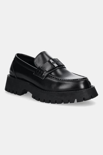 Kožené mokasíny Guess GORIZIA II čierna farba, FMTGOR LEA14