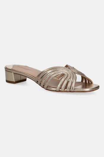Kožené šľapky Lauren Ralph Lauren Fay Mtstrp dámske, zlatá farba, na podpätku, 802966855001