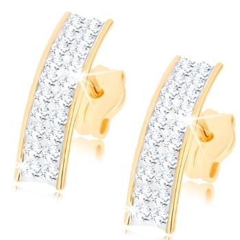 Zlaté náušnice 9K oblúk s pásom z krištáľov Swarovski