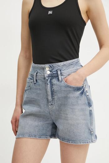 Rifľové krátke nohavice Armani Exchange dámske, jednofarebné, vysoký pás, XW001053 AF12090