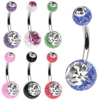 Piercing do pupku z chirurgickej ocele s trblietkami a zirkónmi - Farba piercing: Číra