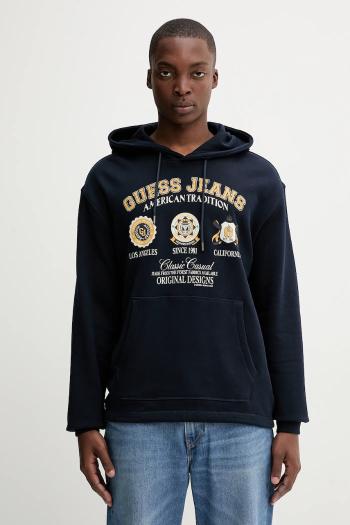 Bavlnená mikina Guess Jeans tmavomodrá farba, s kapucňou, s potlačou, M5YQ18 KCPR1