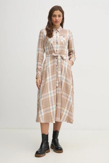 Šaty Barbour béžová farba, midi, áčkový strih, LDR0859