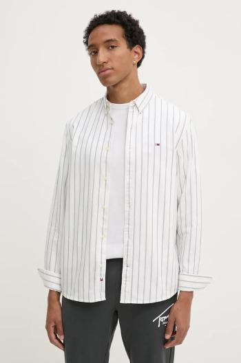 Bavlnená košeľa Tommy Jeans pánska, béžová farba, regular, s golierom button-down, DM0DM19646