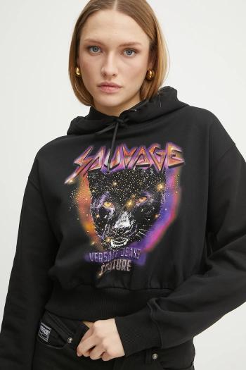 Bavlnená mikina Versace Jeans Couture dámska, čierna farba, s kapucňou, s potlačou, 78HAIC04 CF00C